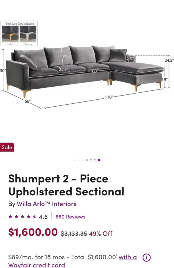 ( Free Delivery ) 110β Gray Wila Arlo Shumpert Sectional