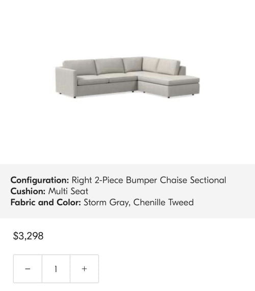 ( Free Delivery ) 112“ Gray West Elm Harris Sectional Sofa with Chaise