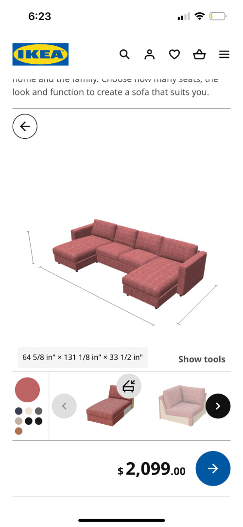 131" Gray Ikea Finnala Sectional Couch (U-chaise)