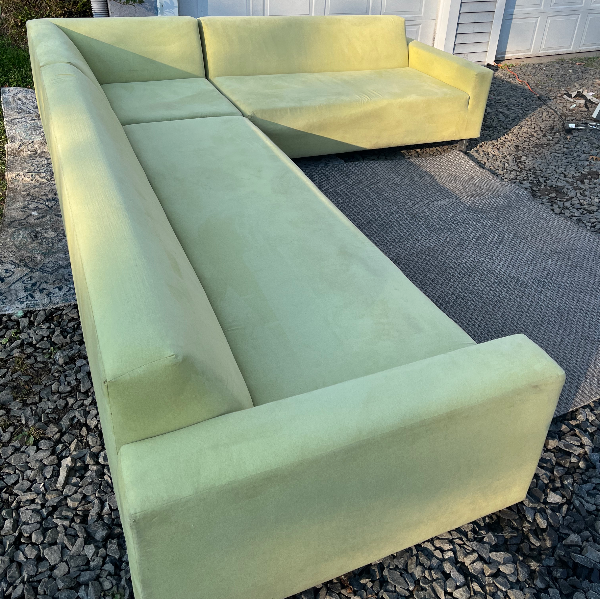 ( Free Delivery ) 130“ Modern Yellow Fabric L-Sectional