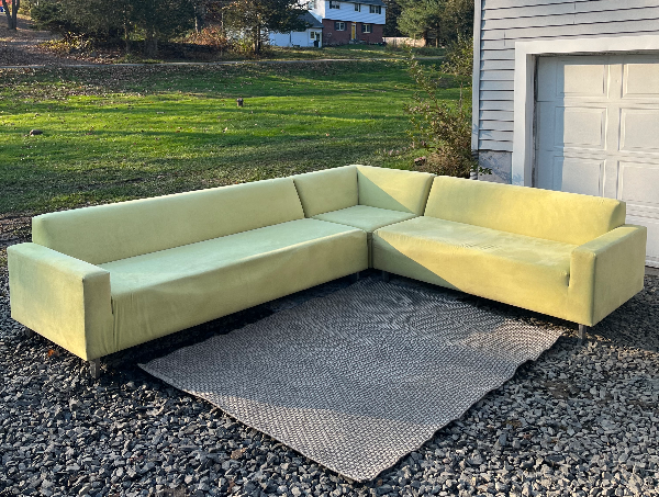 ( Free Delivery ) 130“ Modern Yellow Fabric L-Sectional