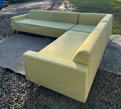 ( Free Delivery ) 130“ Modern Yellow Fabric L-Sectional