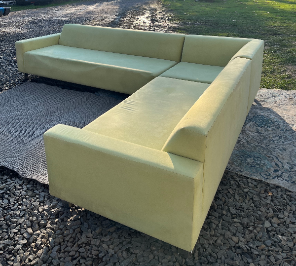 ( Free Delivery ) 130“ Modern Yellow Fabric L-Sectional