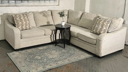 ( Free Delivery ) 98“ Beige Raymour & Flanigan Chenille Sectional Sofa