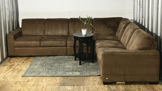 ( Free Delivery ) 116“ Brown Fabric L-Sectional