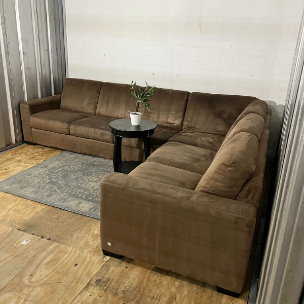 ( Free Delivery ) 116“ Brown Fabric L-Sectional