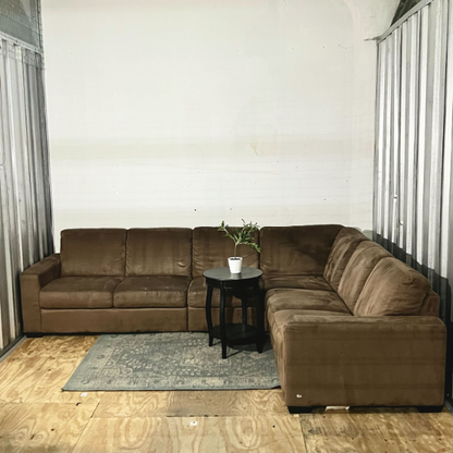 ( Free Delivery ) 116“ Brown Fabric L-Sectional