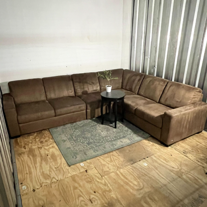 ( Free Delivery ) 116“ Brown Fabric L-Sectional