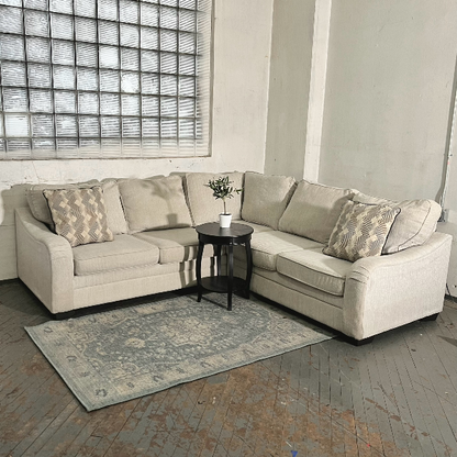 ( Free Delivery ) 98“ Beige Raymour & Flanigan Chenille Sectional Sofa