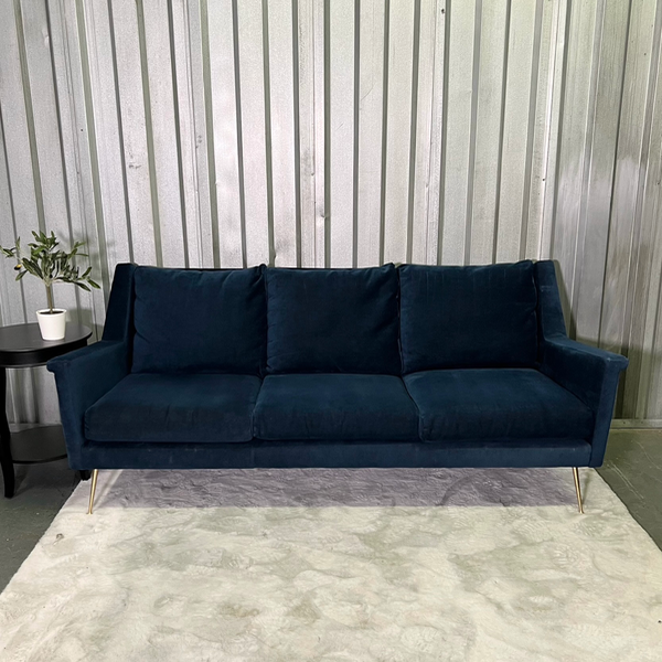 ( Free Delivery ) 78“ Blue West Elm Carlo Sofa drops